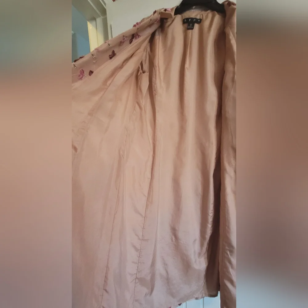 HYPE Vintage Silk Embroidered Dress Coat, Mauve/Wine/Pink, Size Large - Picture 8 of 15